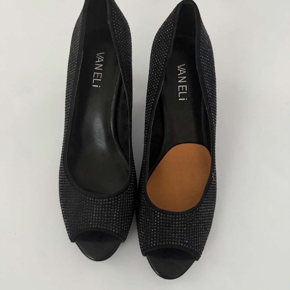 Vaneli Black Crystal Peep Toe Heels – Size 8W – Elegant Dress Pumps - Picture 3 of 8